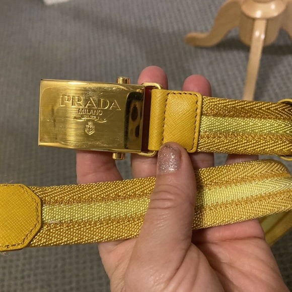 Prada Yellow Canvas Adjustable Belt Sz 80 S M - Picture 3 of 8
